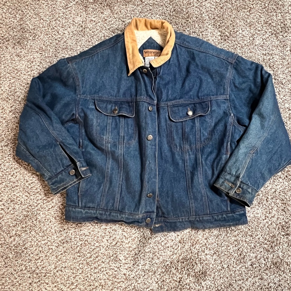 WRANGLER HERO SHERPA LINED WESTERN COWBOY TRUCKER DENIM JEAN JACKET Sz Mens XL